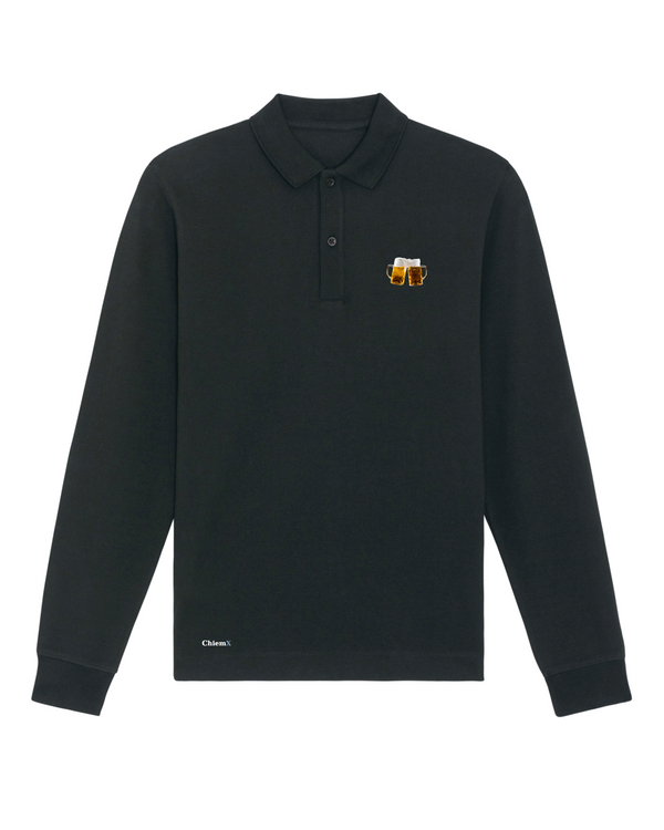 Bio-Baumwolle Langarm Poloshirt mit Bier - Bavarian Edition