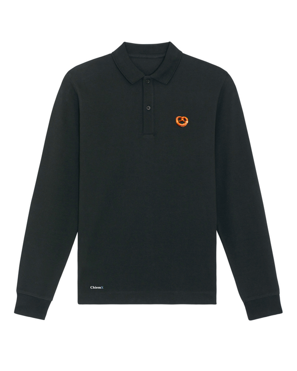 Bio-Baumwolle Langarm Poloshirt mit Breze - Bavarian Edition