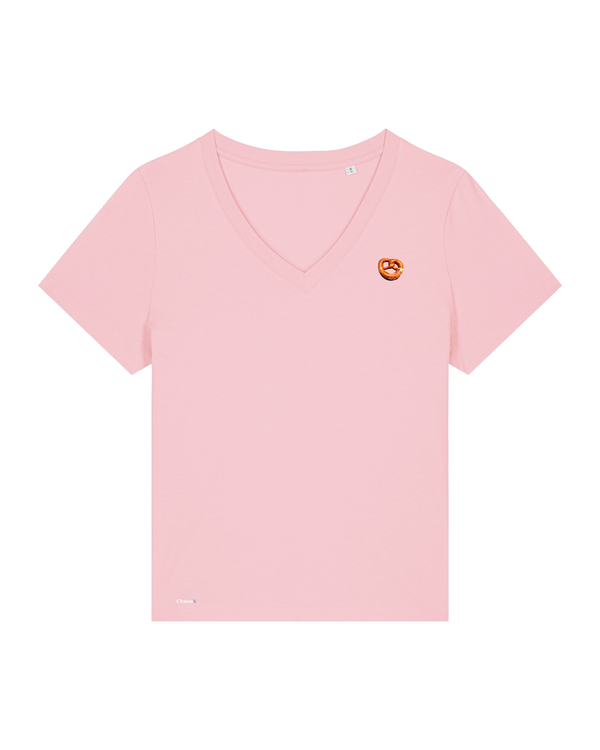 Bio-Baumwolle Frauen V-Ausschnitt T-Shirt mit Breze - Bavarian Edition