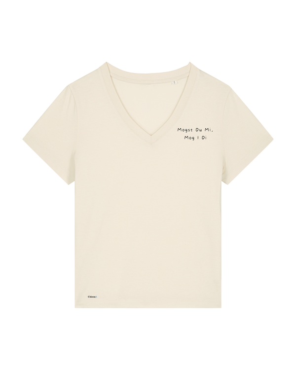 Bio-Baumwolle Frauen V-Ausschnitt T-Shirt mit "Mogst Du Mi, Mog I Di" - Special Edition